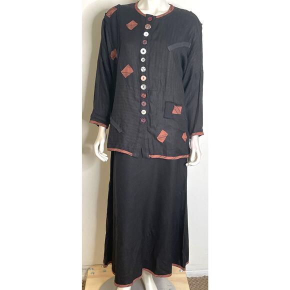 In the Mix Black CA 2 Pc Set M NWT Dress Jacket Lagenlook Nothing Matches Patch - Picture 1 of 16